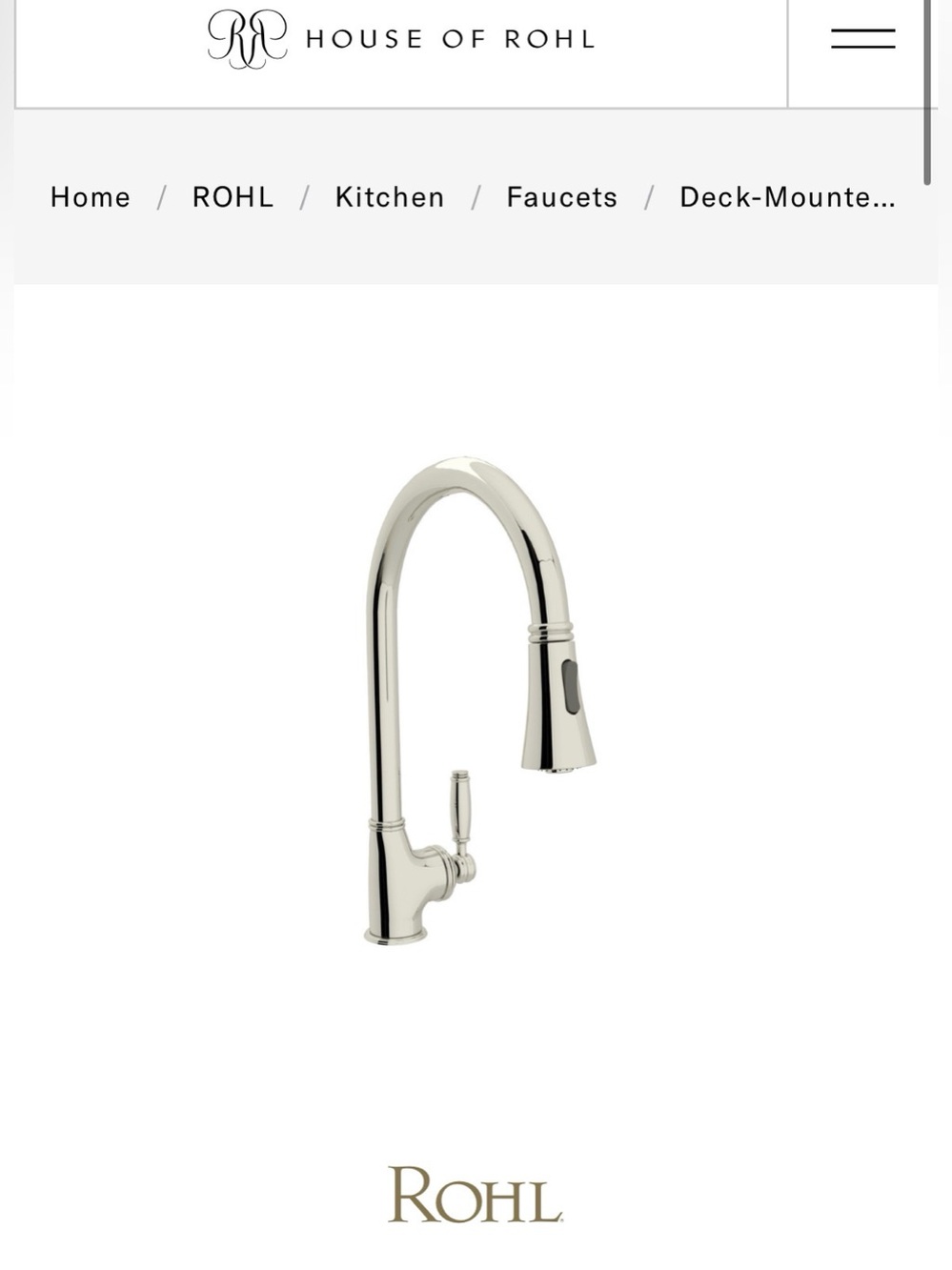 NIB House of Rohl MB7928LMPN-2 Pull-Down Kitchen Faucet Polished Nickel
